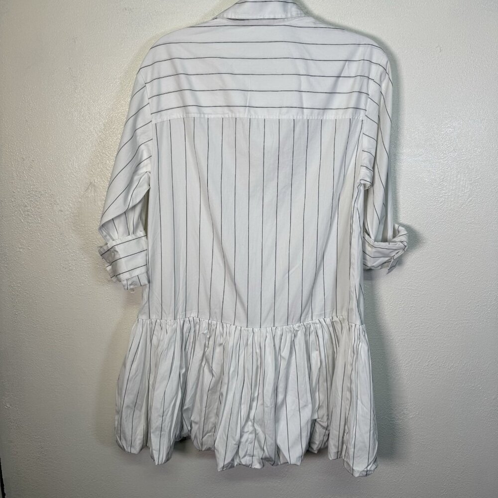 MADEWELL Bubble-Hem Mini Shirtdress in Pinstripe Poplin Dress X-Small - Picture 3 of 16